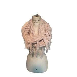 Chunky Knit Infinity Scarf‎ Pink Blush with Fringe | Cozy Winter Loop Wrap